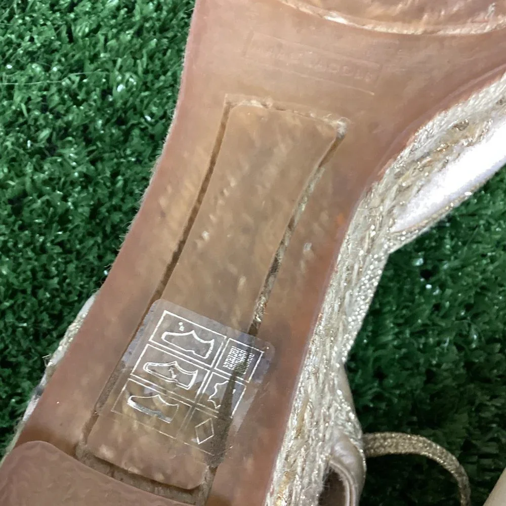 MARC JACOBS Gold Wedge Espadrille Ankle Strap Sandals 40